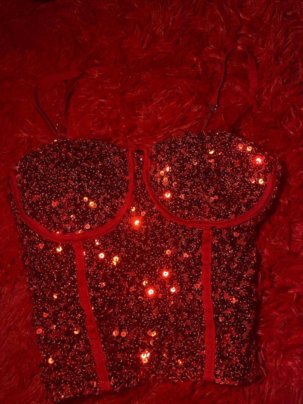 No Boundaries Red Sequin Strapless Bustier Top